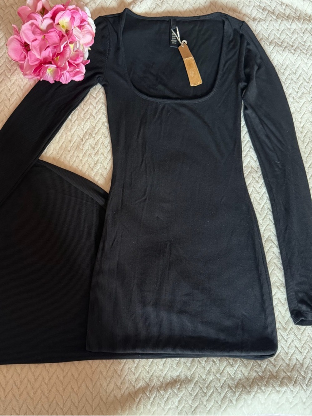 SKIMS Black Long Sleeve Scoop Neck Dress